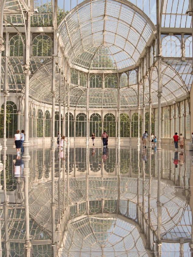 Inside the Palacio de Cristal, Madrid, mirrored in its floor